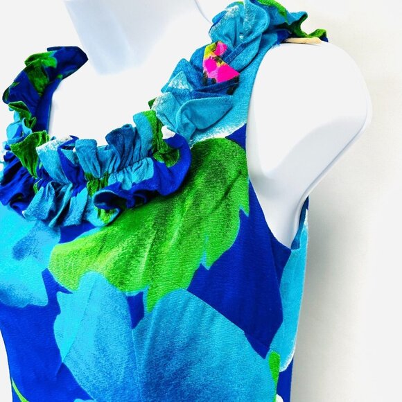 Vintage Andrade Resort Shops Floral Print Dress Size 6 Blue Ruffle Sleeveless - Picture 3 of 10